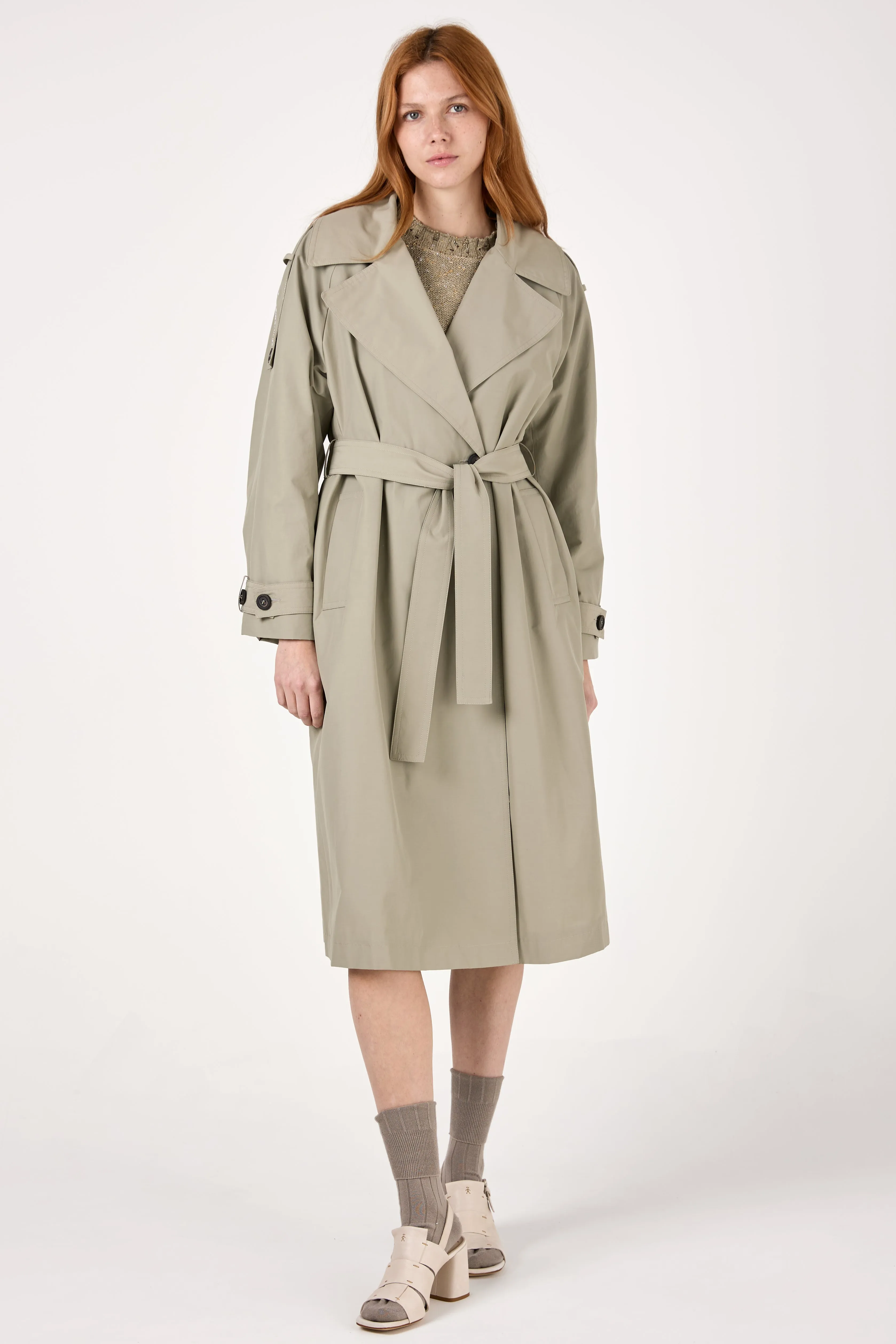 Technical Cotton Faille Trench Coat in Eucalyptus