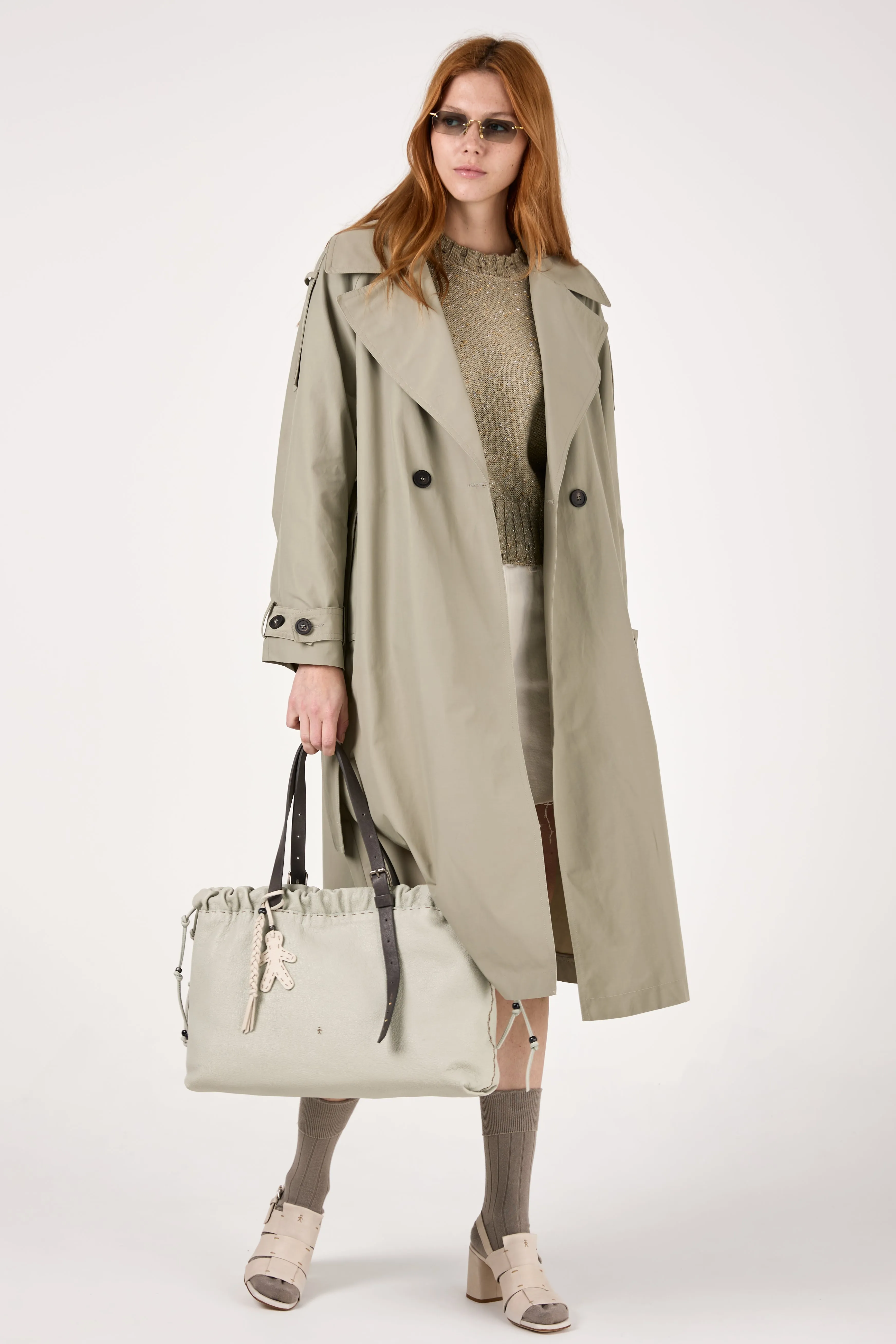 Technical Cotton Faille Trench Coat in Eucalyptus