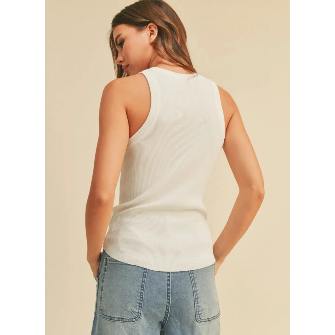 The Giselle White Classic Ribbed Tank Top
