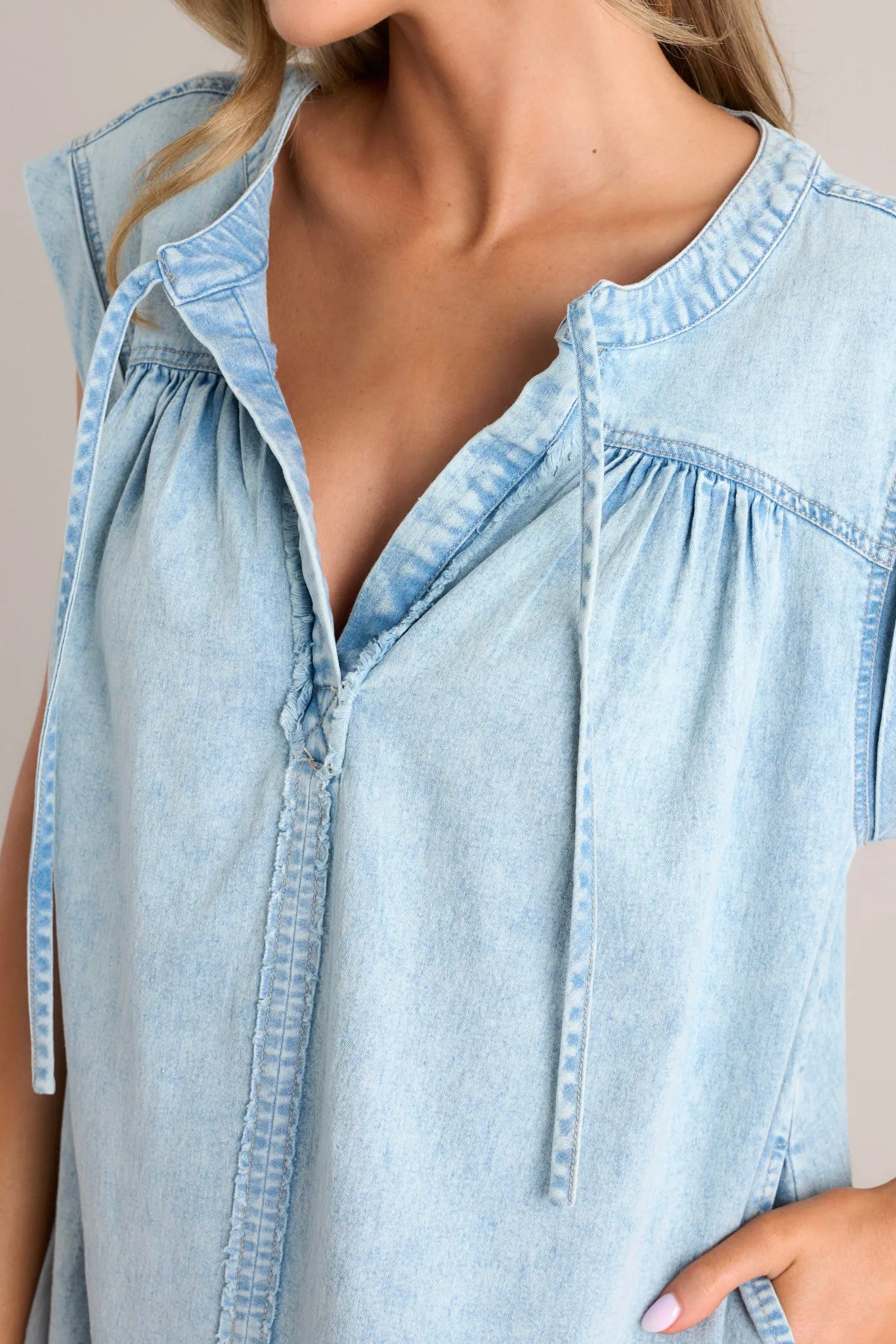 Unscripted Moments Light Chambray Mini Shirt Dress