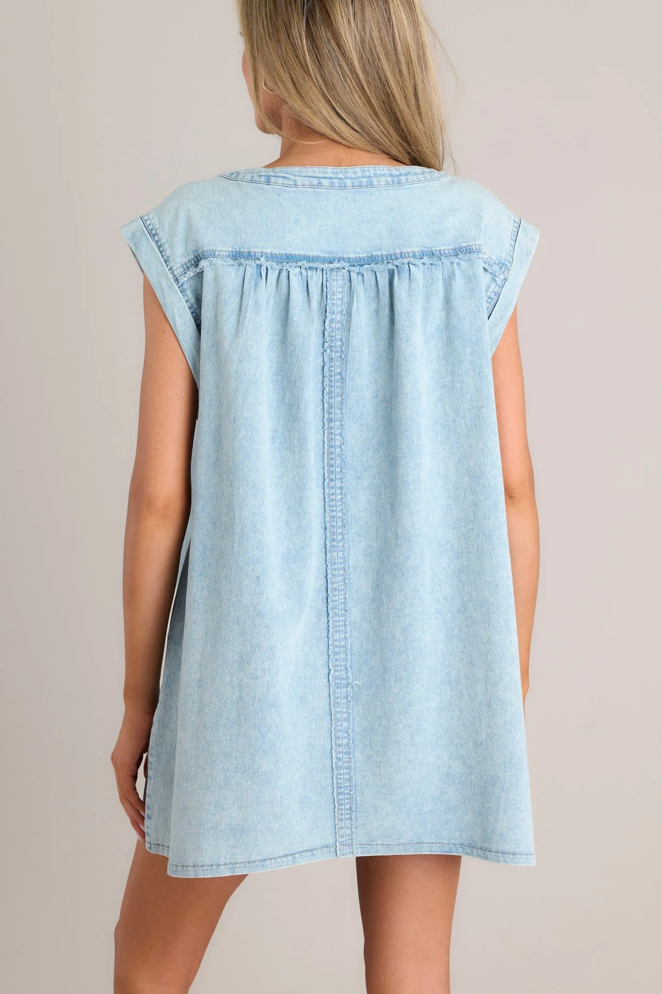 Unscripted Moments Light Chambray Mini Shirt Dress