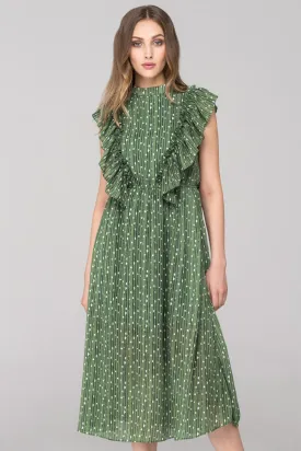 Vintage Olive Ruffled Midi Dress