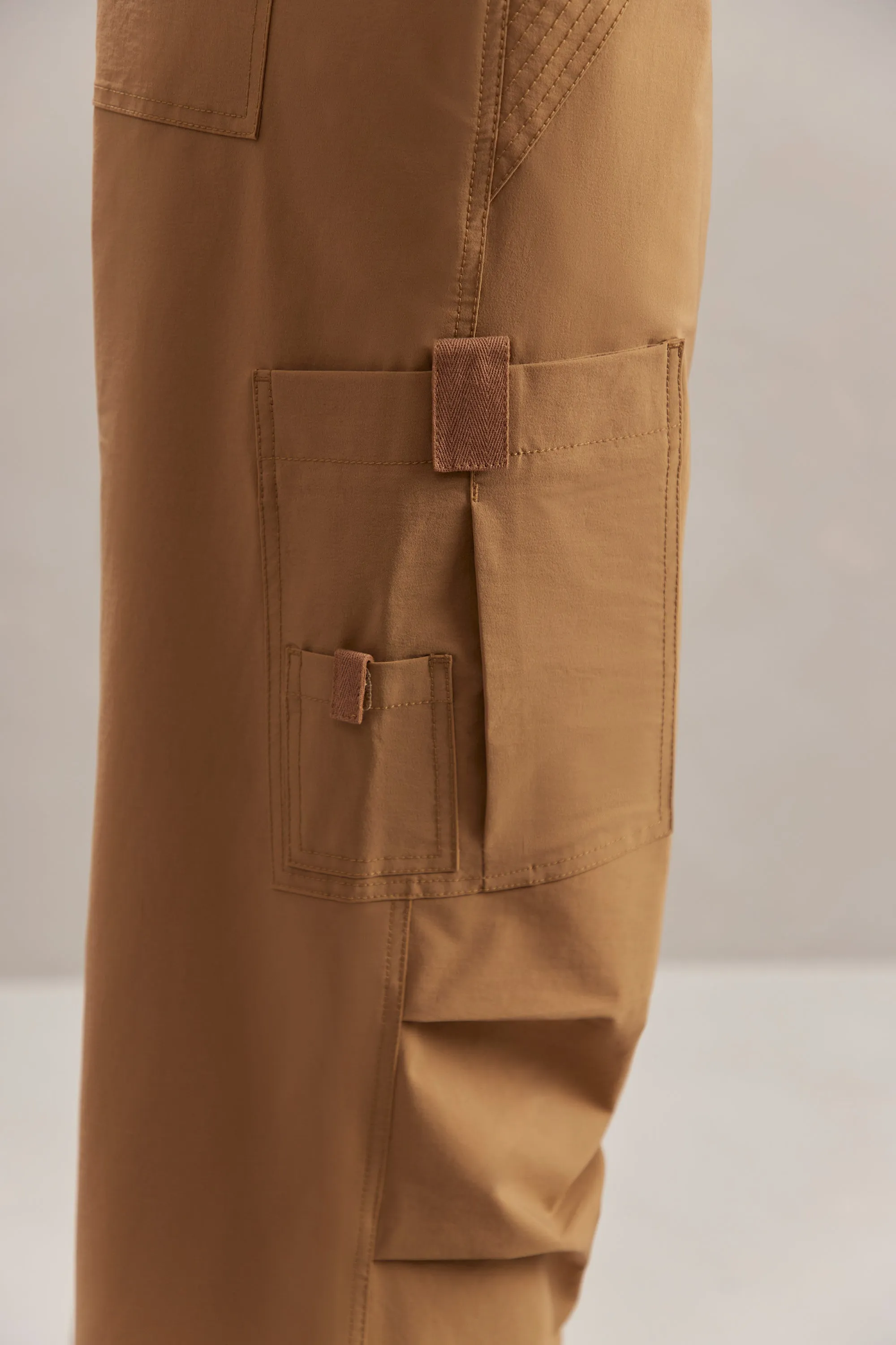 Wide Leg Cargo Trousers in Tan