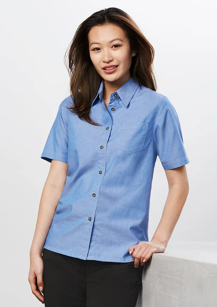 Womens Chambray Short Sleeve Shirt LB6200 8 / Chambray Blue