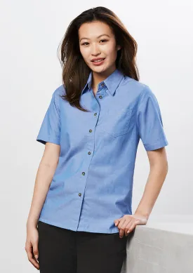 Womens Chambray Short Sleeve Shirt LB6200 8 / Chambray Blue