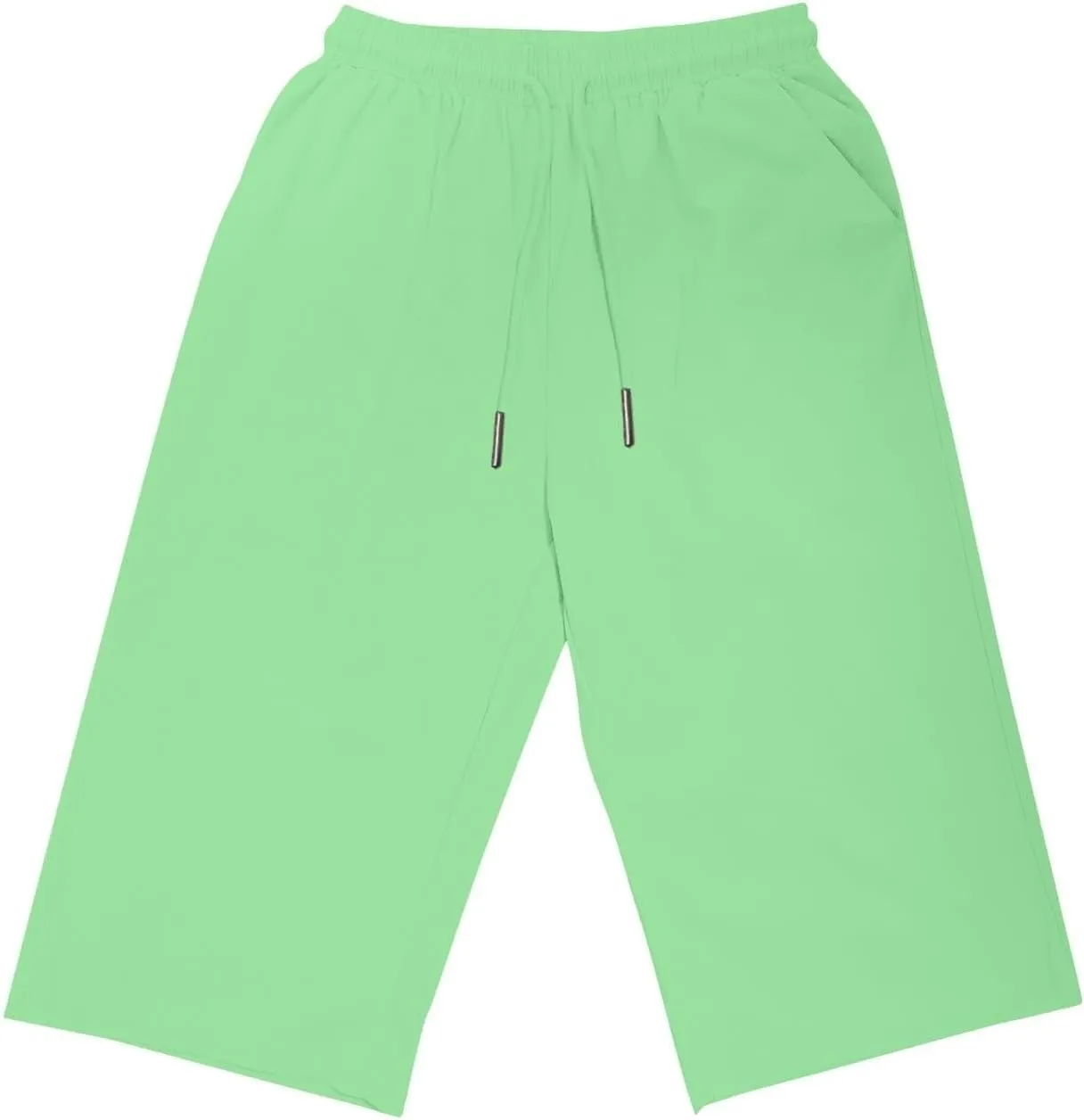 Womens Knee Length Shorts Linen Beach Capri Shorts with Pockets Summer Casual Elastic Wiast Drawstring Bermuda Pants