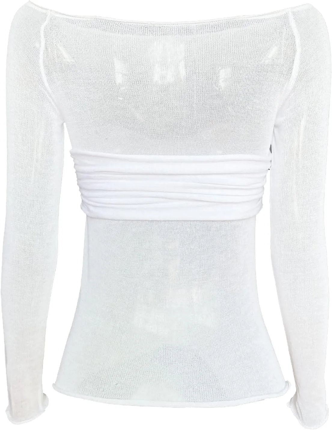 Women's Sexy Crop Top Long Sleeve Off Shoulder Going Out Tops Slim Fit Mesh Ruched Twisted Blouse Y2K T Shirt