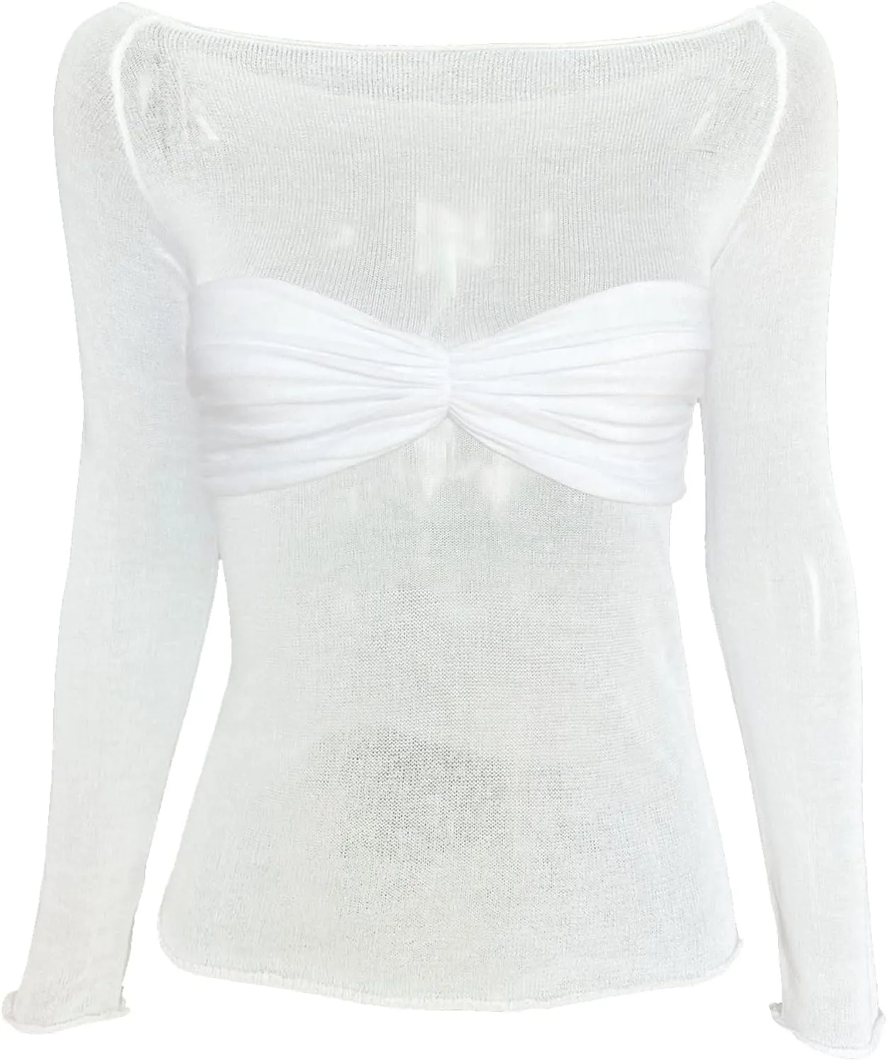 Women's Sexy Crop Top Long Sleeve Off Shoulder Going Out Tops Slim Fit Mesh Ruched Twisted Blouse Y2K T Shirt