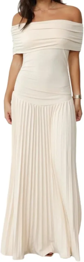 Womens Sexy Off Shoulder Bodycon Pleated Ruffles Party Clubwear Long Dress