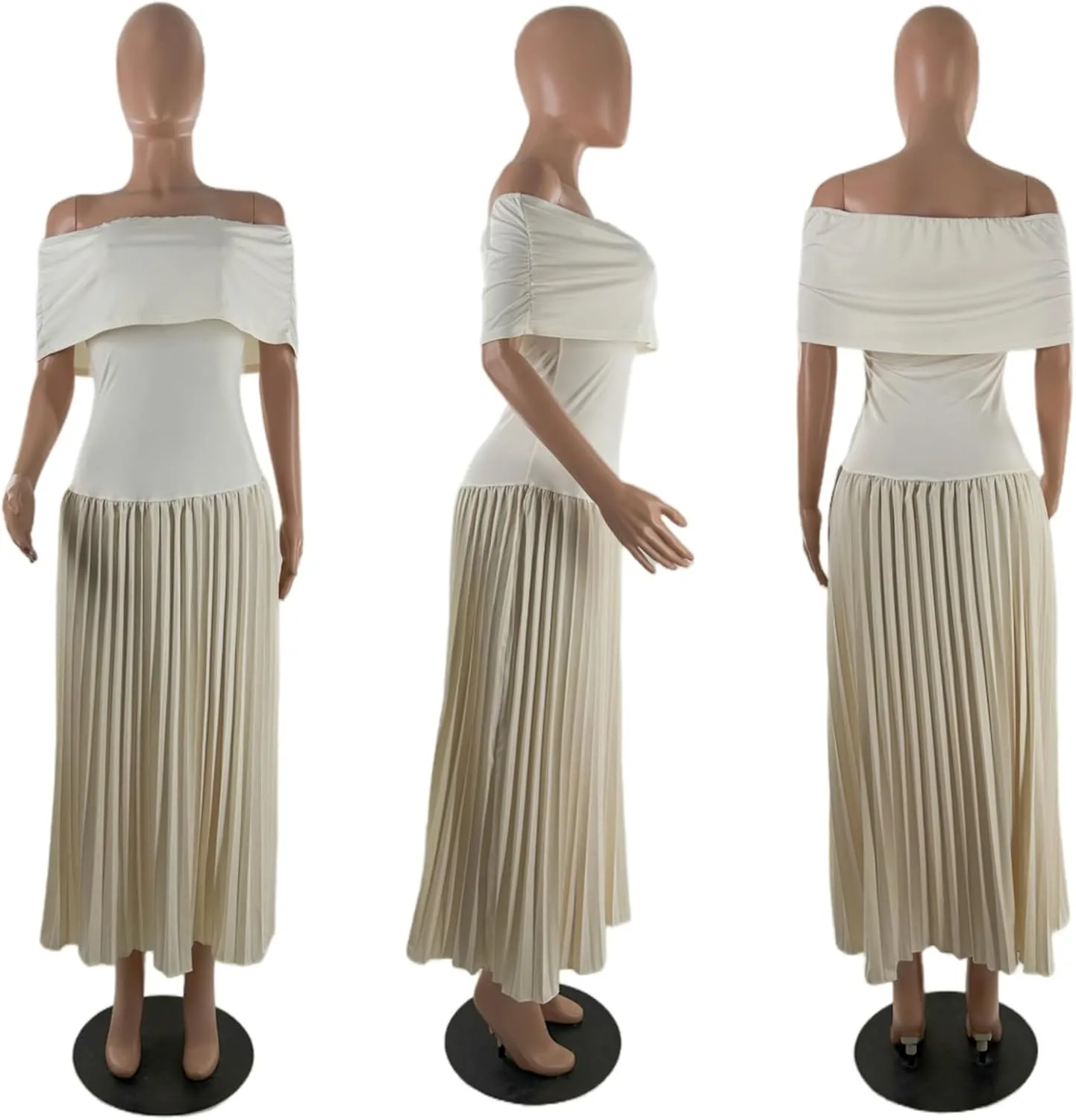 Womens Sexy Off Shoulder Bodycon Pleated Ruffles Party Clubwear Long Dress