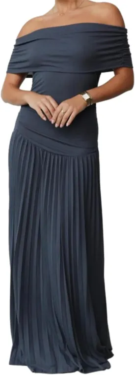 Womens Sexy Off Shoulder Bodycon Pleated Ruffles Party Clubwear Long Dress