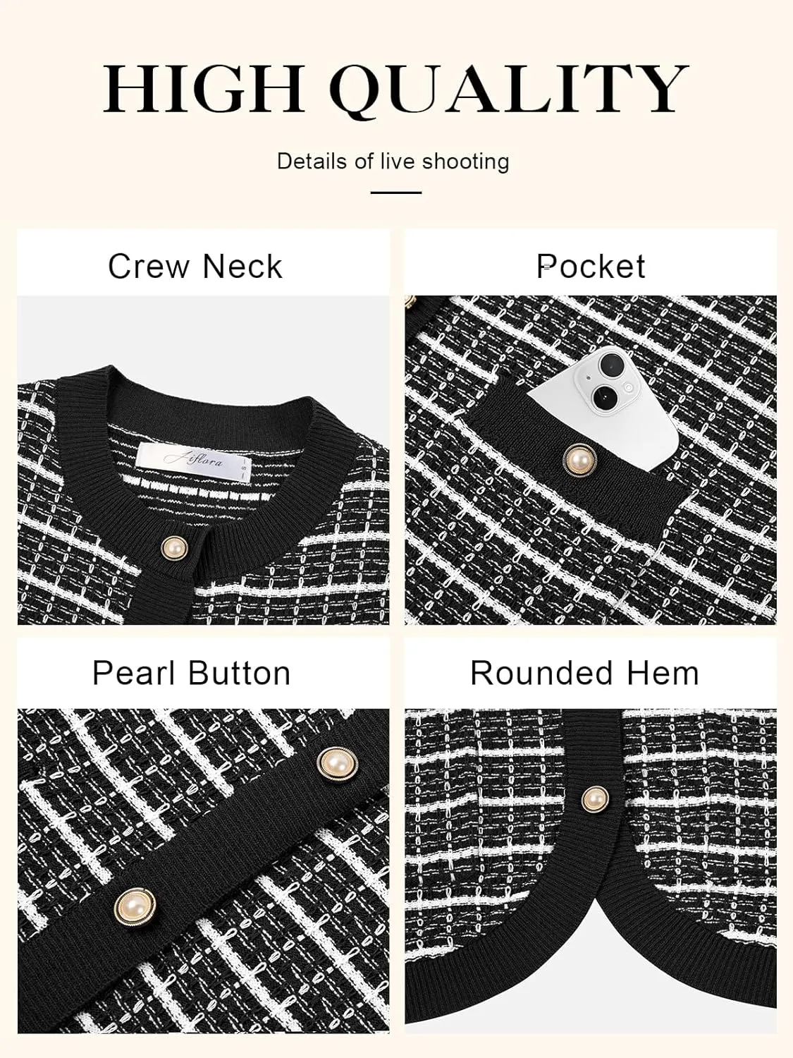 Women's Summer Short Sleeve Cardigans Cropped Tweed Blazers Button Up Knitted Sweater Jacket for Dress with Pockets